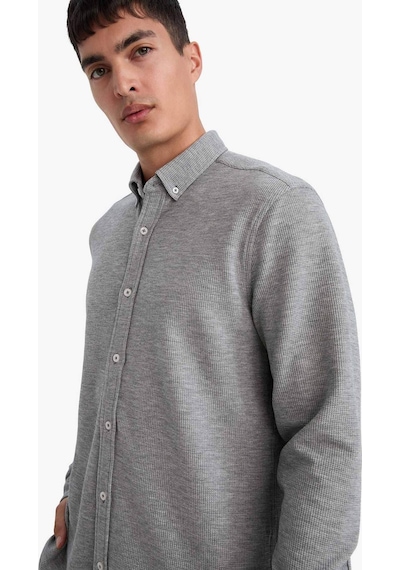 Defacto Regular Fıt Polo Yaka Penye Uzun Kollu Gömlek F9049ax26spgr210 Gri-gr210