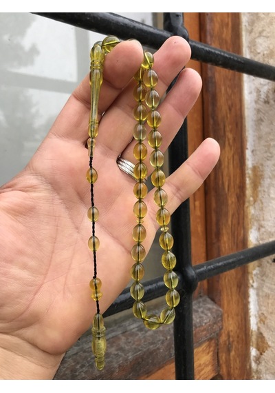 Sultan Telkari Sarı Beyaz Tonda Mozaik Model Toz Kehribar Tesbih