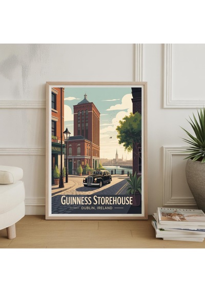 Dublin, İrlanda'daki Guinness Bira Fabrikası'nın Eski Dönem Seyahat Posteri, Şehrin Simgesel Duvar Sanatı