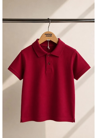 Minigimin Cicileri Polo Yaka Kısa Kol Unisex Çocuk Okul Tşörtü - Bordo
