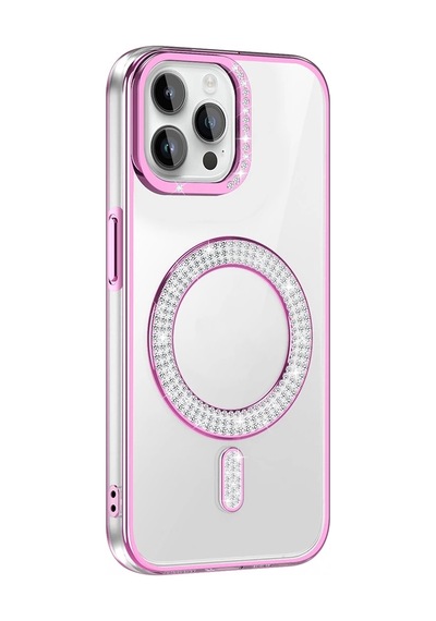 Apple Uyumlu iPhone 12 Pro Kılıf Pırlanta Taş Tasarımlı M-safe Şarj Özellikli Zore Karetta Silikon Kapak