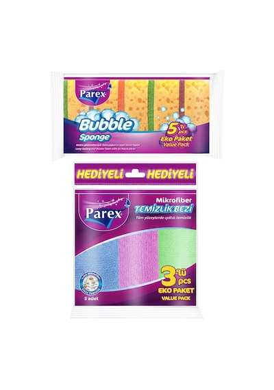 Mikrofiber Karışık Renkli 3'lü Temizlik Bezi Ve 5'li Bubble Sünger Paketi