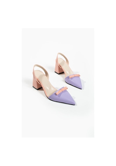 Duxal Shoes Werner Kadın Çift Renk Fiyonk Detay Topuklu Ayakkabı Çok Renkli