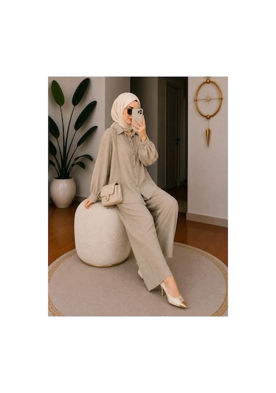 Hira Life Fashion Kadın Kolu Taş Detaylı Bel Bağlamalı Salaş Keten Gömlek Pantolon İki 'li Şık Takım Bej Bej Hira Life Fashion Kadın Kolu Taş Detaylı Bel Bağlamalı Salaş Keten Gömlek Pantolon İki 'li Şık Takım Bej Bej