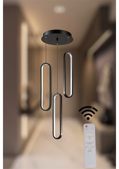 Modern Siyah 3 Lü Nordic Sarkıt 3 Renk Kumandalı Led Avize Siyah