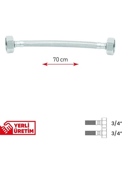 Paslanmaz Çelik Flex Hortum 3/4 - 3/4 Kombi Ve Sayaç Bağlantı Hortumu 20 Cm Çok Renkli Diğer
