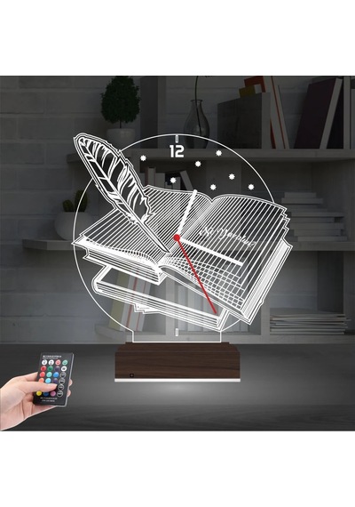 Luvivia Öğretmen Hediye Kitap Tasarım Kişiye Özel Saatli 3d Lamba - Masa Gece Lambası