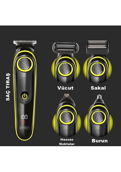 Turbo 5in1 Saç Sakal Vücut Traş Makinesi 5in1 Kablosuz Erkek Tıraş Makine Seti Ip-657