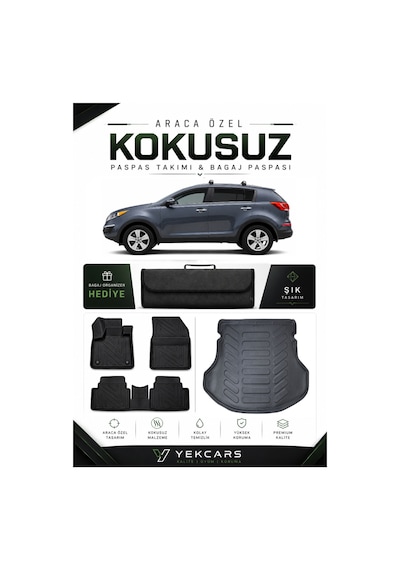 Kia Sportage 2013 Model Aracınıza Özel 4d Karbonlu Kauçuk Paspas Takımı Ve Bagaj Havuzu