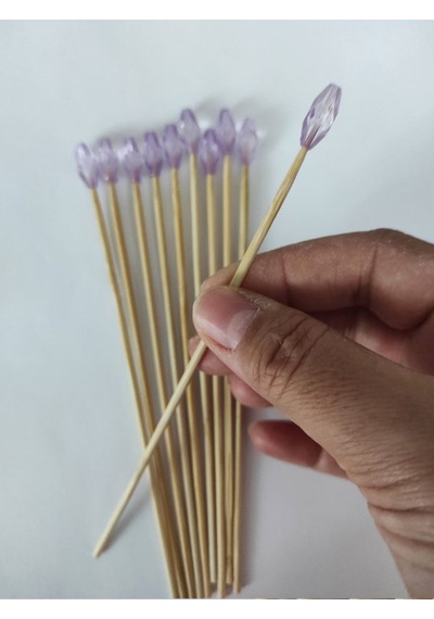 15 Cm Uzun Kürdan - 30 Adet Dekoratif Lila Arpa Boncuklu Kokteyl Karıştırıcı