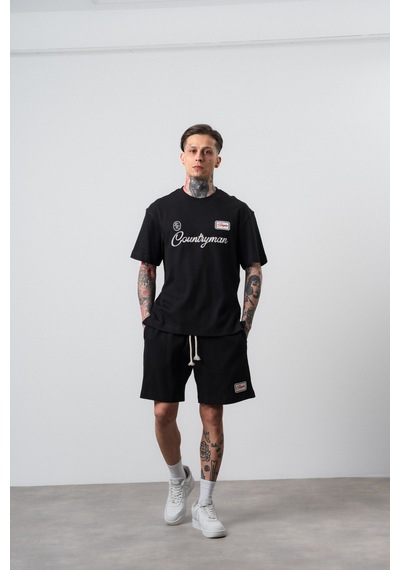 Erkek Countryman Nakışlı Regular Fit T-shirt Şort Takım Siyah
