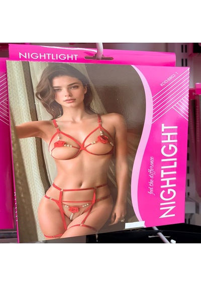 Night Light Nightlight İnci Ve Gül Detaylı Jartiyer Kırmızı