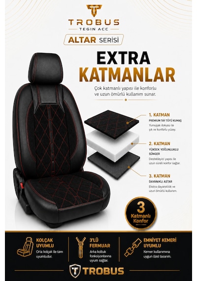 Fiat Tipo 1990-2000 Uyumlu Altar Serisi Siyah Kırmızı Oto Koltuk Kılıfı