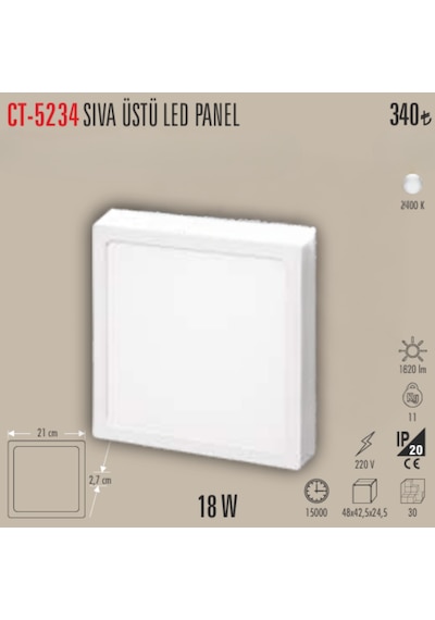 Ct-5234sıva Üstü Led Panel Beyaz Kasa 1adet - 18 W
