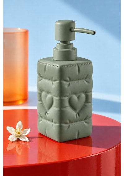 Rosıe Adaçayı Yeşili Renk Kalp Dokulu Kare Seramik Sıvı Sabunluk 350 Ml Karışık