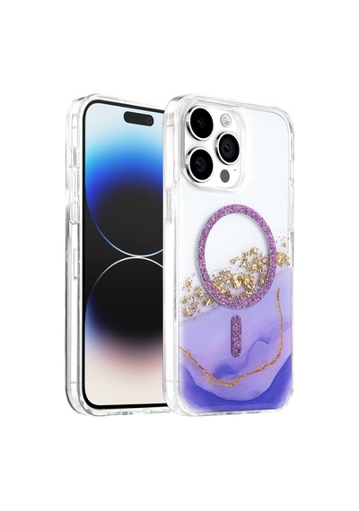 Onegif Apple Uyumlu iPhone 14 Pro Max Lotus Simli Magsafe Kapak - Mor Standart