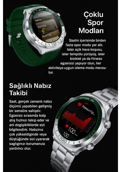 Metal Kasa Akilli Saat Bluetooth Arama, Amoled Ekran, Spor Modu, Nabiz Takibi Tüm Telefonlara Uyum