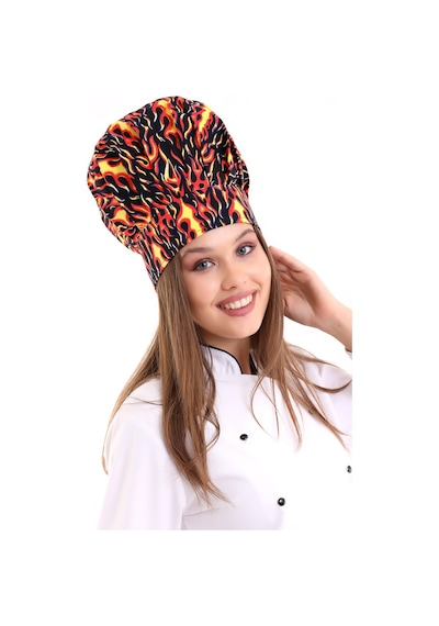 Alev Desenli Aşçı Mantar Şapka - Unisex-Standart-Tek Parça