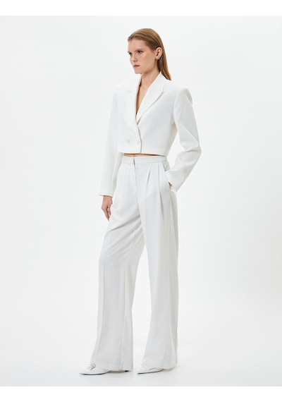 Koton Crop Blazer Ceket Düğmeli Kruvaze Kırık Beyaz 4sak50015uw 4SAK50015UW001 Ekru