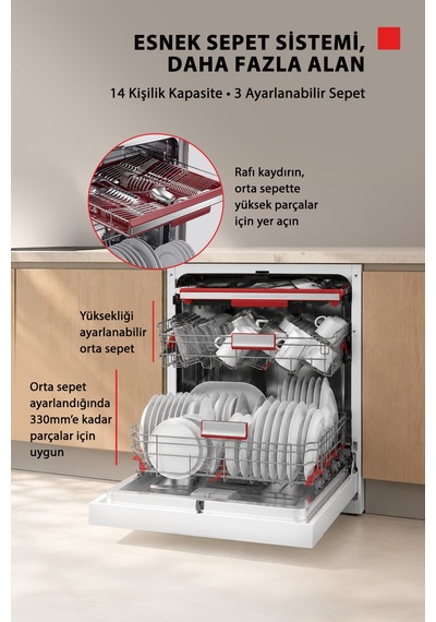 Toshiba DW-14F6ME W TR Uv Hijyen Ve Breez Dry Kurutma 8 Programlı Bulaşık Makinesi Beyaz