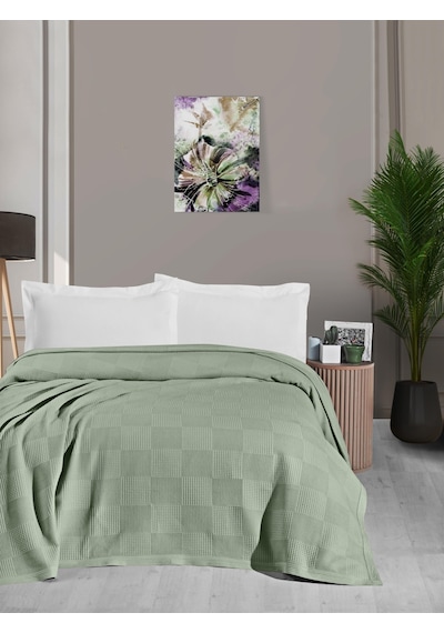 Mulberry Waflle Desenli Pike Battaniye %100 Pamuk Kalın İplik Yumuşak Çift Kişilik 220 x 240 Yeşil