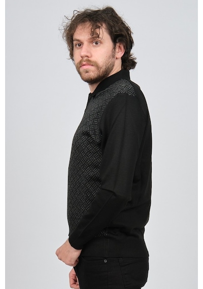 Pave Erkek Polo Yaka Desenli Yün Kazak 4537134 Siyah Siyah