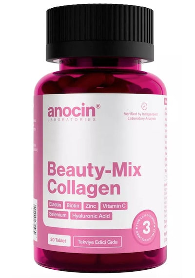 Anocin Beauty Mix Collagen Tip I-ıı-ııı Elastin Biotin Zinc Selenyum Hyaluronic Kolajen 30 Tablet