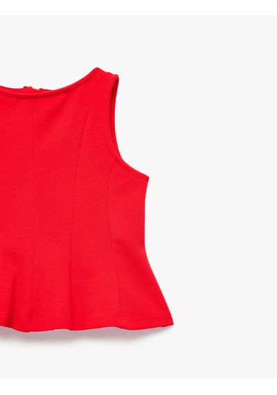 Koton Bisiklet Yaka Kolsuz Crop Bluz Kırmızı 6skg60103ak