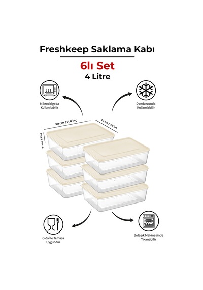 Freshkeep 6 Lı 4l Bej Saklama Kabı - Gıda Koruma, Mikrodalga Ve Dondurucu Uyumlu Şampanya