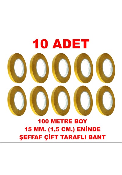 Çift Taraflı Şeffaf Bant 100 M. 15 Mm 10 Adet