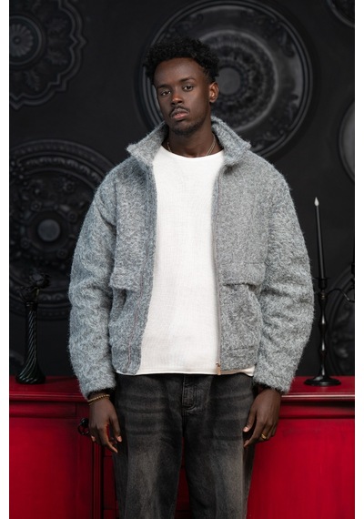 Akçaylar Oversize Crop Model Yan Cepli Astarlı Kırçıllı Mont Gri