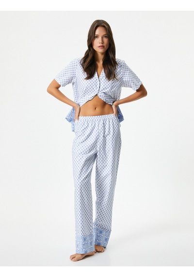 Koton Pijama Altı Desenli Düz Paça Pamuklu Beyaz Desenli 4slk50027mw Beyaz