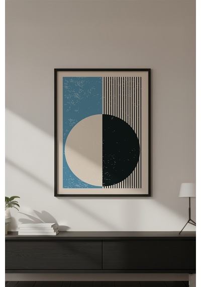 Huhuli Ahşap Siyah Çerçeveli Soyut Geometrik Desenli Tablo Huhu608