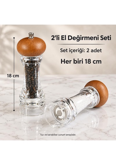 2 Adet Bambu Kapaklı Akrilik El Değirmeni 2 Li Set, 18 Cm, Aşınmaya Dayanıklı Porselen Öğütücü, Manuel Tuz Ve Karabiber Değirmeni, Şeffaf Doldurulabilir Hazne Çok Renkli