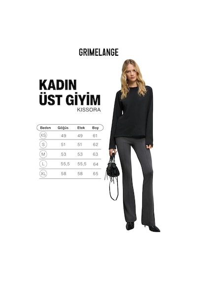 ETHIQUET KISSORA Kadın Organik Pamuklu Yuvarlak Yaka Reglan Kol Uzun Kollu Relax Fit Antrasit Bluz