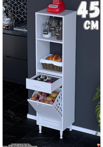 Vela 45 Cm Sepetli Çok Amaçlı Açık 2 Raflı Tek Çekmeceli Mutfak Kiler Banyo Dolabı 45x163x32 Cm Beyaz Vela 45 Cm Sepetli Çok Amaçlı Açık 2 Raflı Tek Çekmeceli Mutfak Kiler Banyo Dolabı 45x163x32 Cm Beyaz