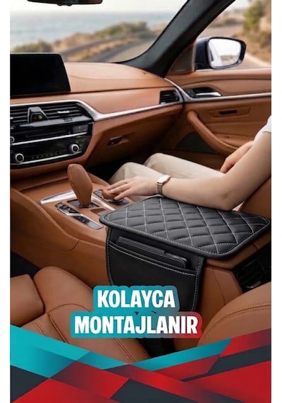 Honda E Uyumlu Cepli Deri Kolçak Minderi Koruyucu Örtü Siyah Deri Beyaz Dikiş