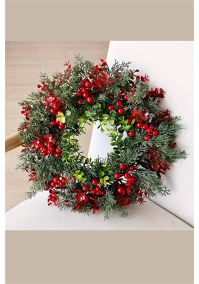 45 Cm 17.71 İnç Festive Yapay Noel Çelengi Çam Yaprakları Ve Kırmızı Meyveler Klasik Duvar & K
