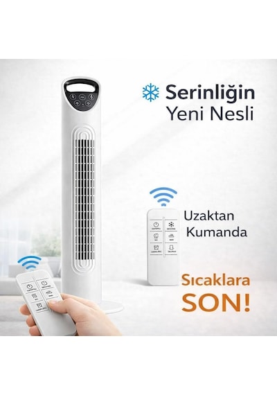 Smayling Kule Tipi Vantilatör, Uzaktan Kumandalı, 3 Kademeli Hız Ayarı, 7.5 Saat Zamanlayıcı, Salınımlı Sessiz