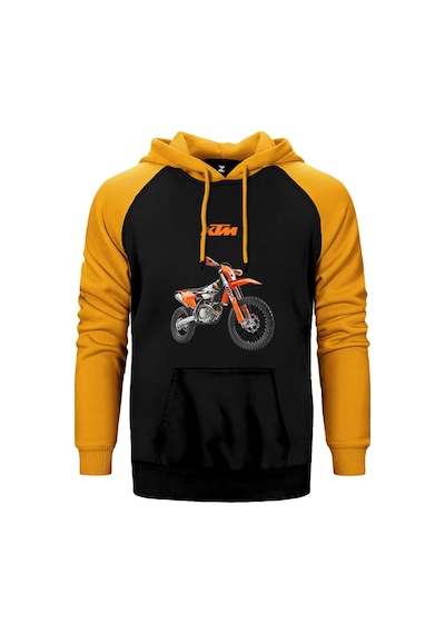 Ktm 500 Exc Enduro Motorcycle Sarı Renk Reglan Kol Kapşonlu Sweatshirt Sarı
