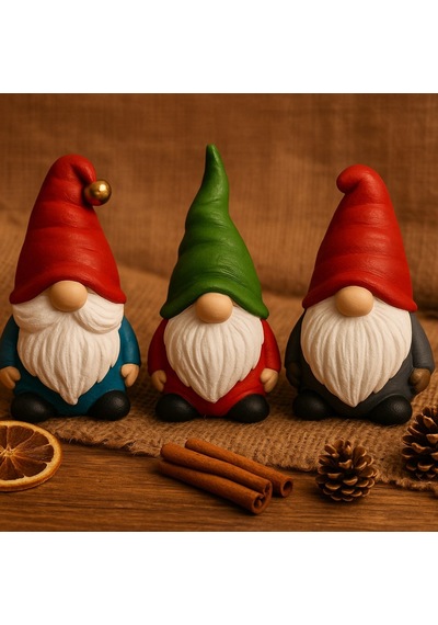 3 Lü Set Noel Cüceleri El Boyama Biblo 13 Cm Premium Yılbaşı Dekor Koleksiyonluk Hediye