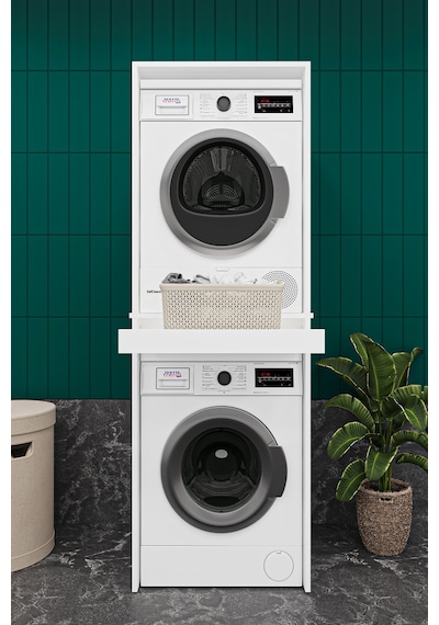 Asra Trend Çamaşır ve Kurutma Makinesi Dolabı BD05 %100 MDF Çekmeceli Raf Beyaz