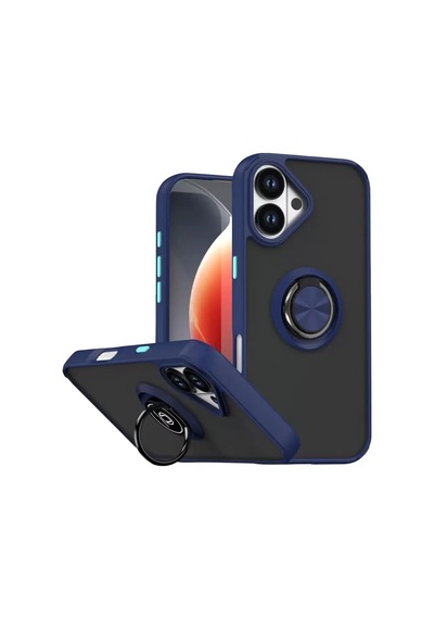 Mey İthalat Apple Uyumlu iPhone 17 Montreal Yüzüklü Silikon Kapak - Lacivert