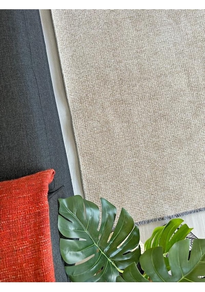 Konya Yıkanabilir Makine Dokuma Modern Çizgili Salon Yolluk Düz Halı Bej