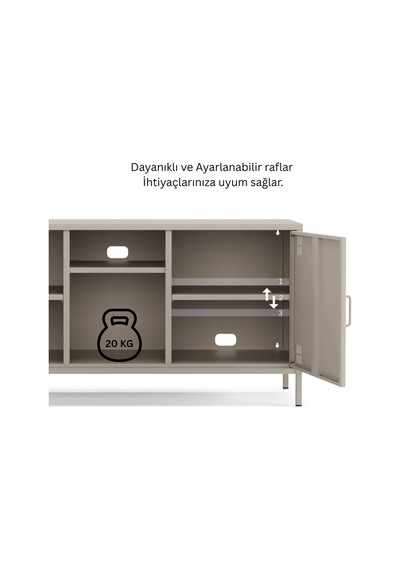 Pera Tv Ünitesi, Tv Dolabı,2 Kapaklı, Açık Raflı 130,50 X 40 X 64,50 Cm Bej