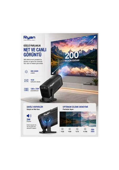 Akıllı Mini Projektör Ev Sinema Projeksiyon Cihazı 2gb Ram 16gb Rom Hy320
