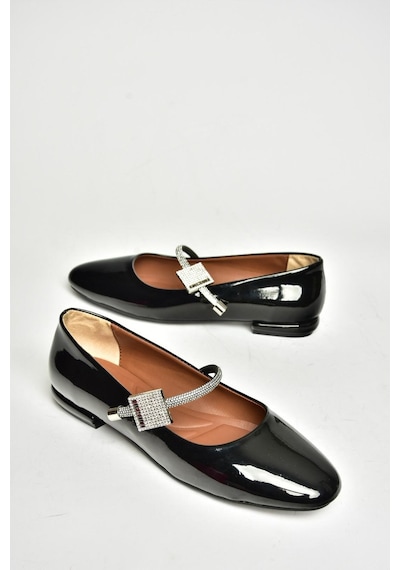 Fox Shoes T820190208 Siyah Rugan Taş Detaylı Kadın Babet Siyah
