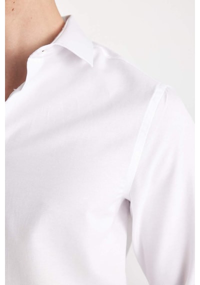 DeFacto Modern Fit Polo Yaka Poplin Uzun Kollu Beyaz Gömlek R4340AZNSWT60