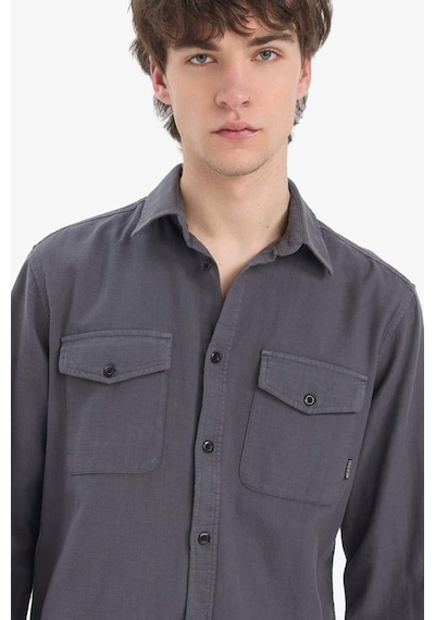 DeFacto %100 Pamuk Regular Fit Polo Yaka Basic Düz Uzun Kollu Gömlek B2654AX25SPAR104