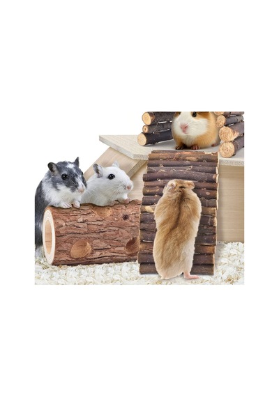 3lü Set Doğal Ahşap Merdiven Köprüsü Ve Orman Içi Boş Ağaç Gövdesi Hamster Egzersiz Kampı
